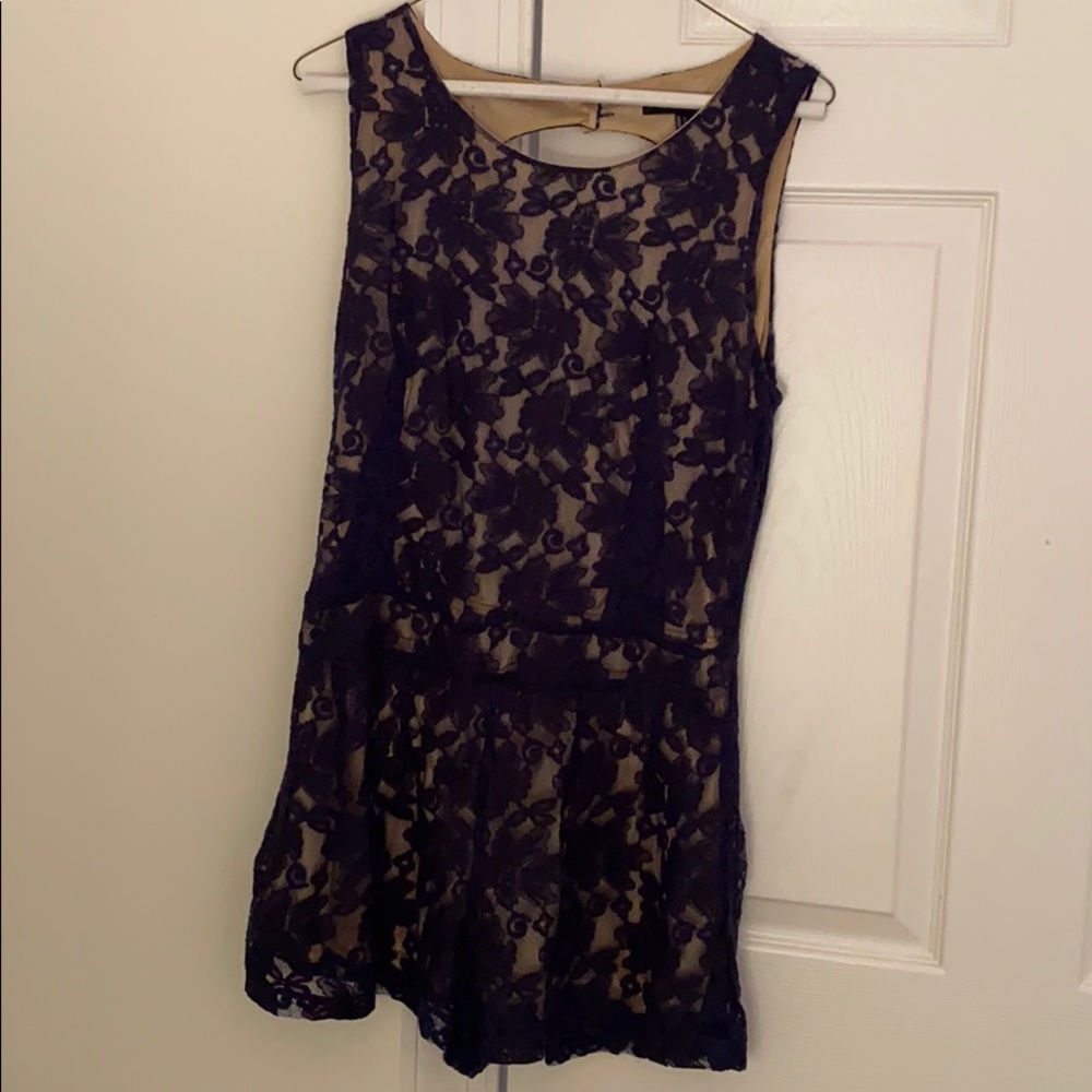 Blue and gold flowered lace romper
